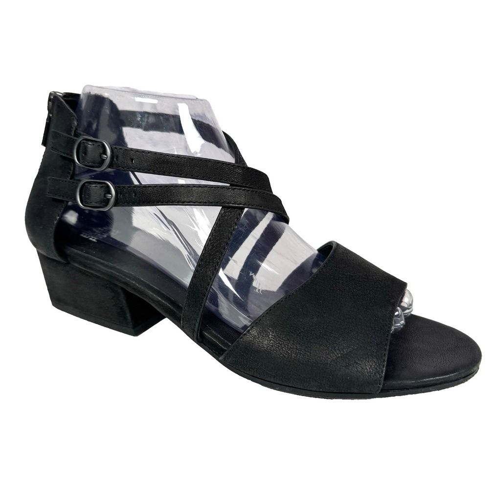 Eileen Fisher Womens Black Kyra Nubuck Block Heel Strappy Sandals Size 9 - Picture 1 of 11